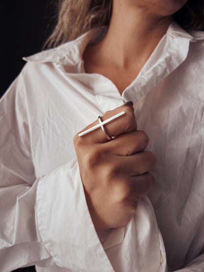 Solid silver minimal bar ring - KathyRossJewelry