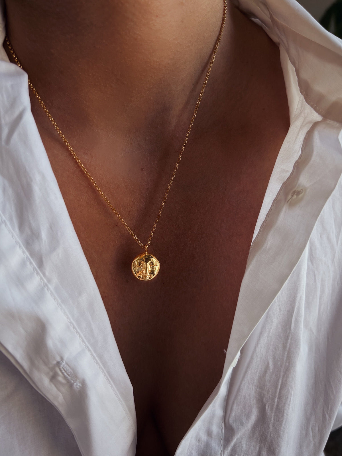 Gold Moon Face Necklace: Gold filled Sterling Silver pendant and chain - KathyRossJewelry