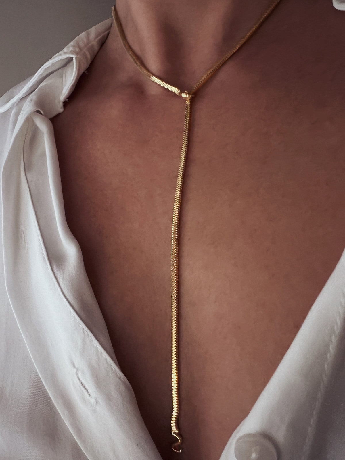 Long silver Lariat Necklace: Gold filled snake Chain - KathyRossJewelry