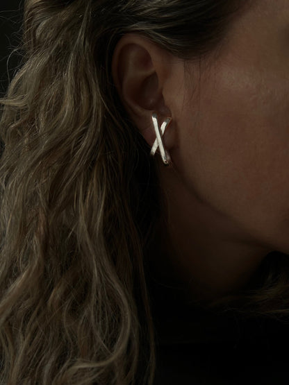 18k gold filled on Sterling Silver 925 Geometric Earrings – Minimalist X Design ear cuff - KathyRossJewelry