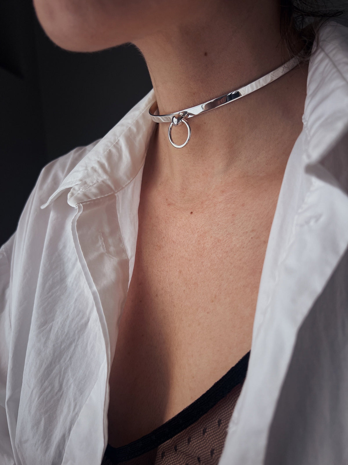 Silver Choker: Minimalist naughty elegant collar Necklace - KathyRossJewelry