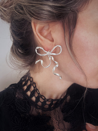 Sterling Silver 925 Bow statement Earrings - KathyRossJewelry