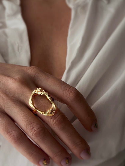 Hollow Sterling Silver Ring:Abstract Organic Shape 18k gold filled - KathyRossJewelry