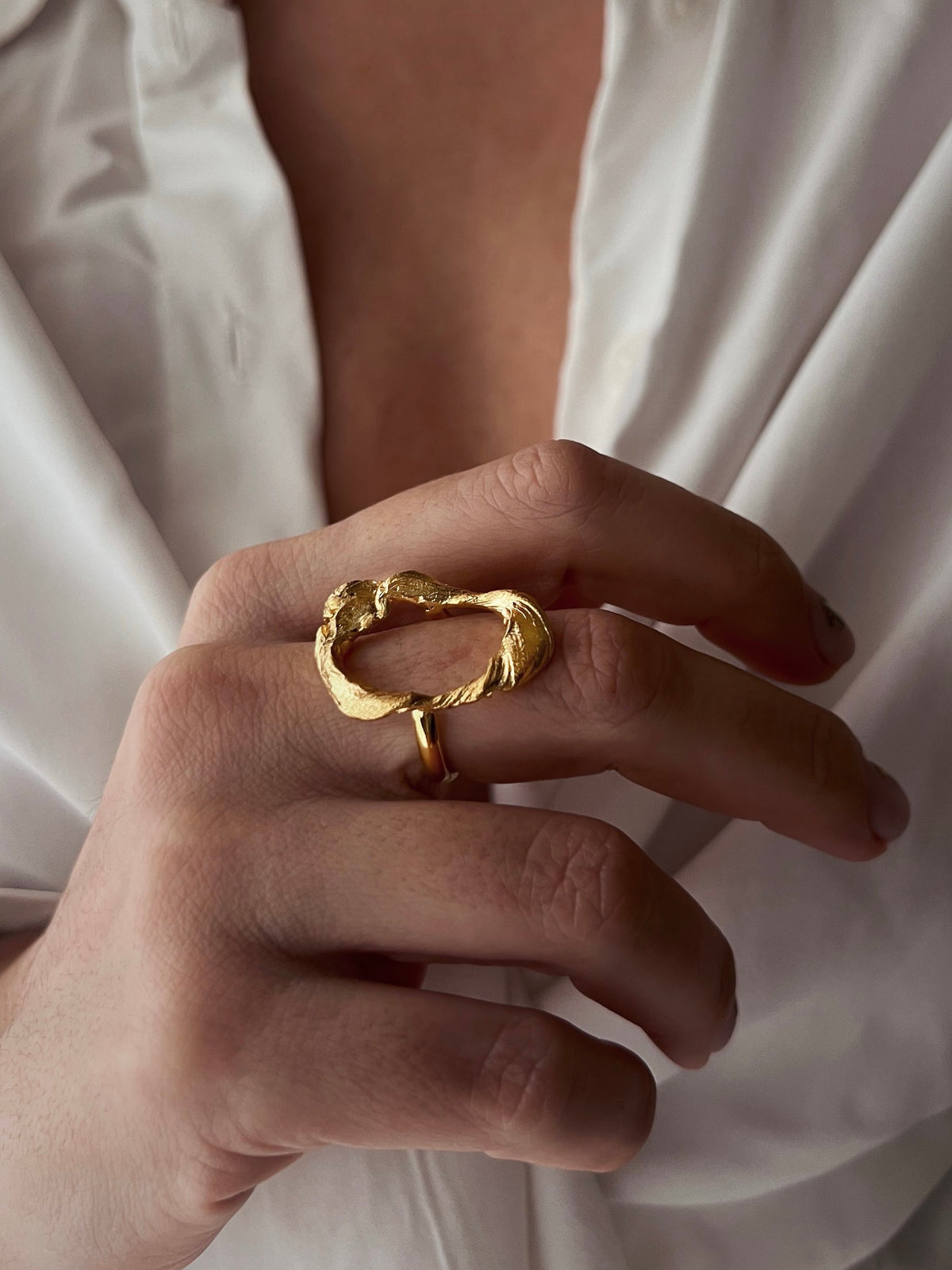 Hollow Sterling Silver Ring:Abstract Organic Shape 18k gold filled - KathyRossJewelry