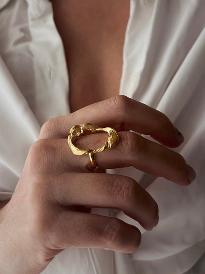 Hollow Sterling Silver Ring:Abstract Organic Shape 18k gold filled - KathyRossJewelry