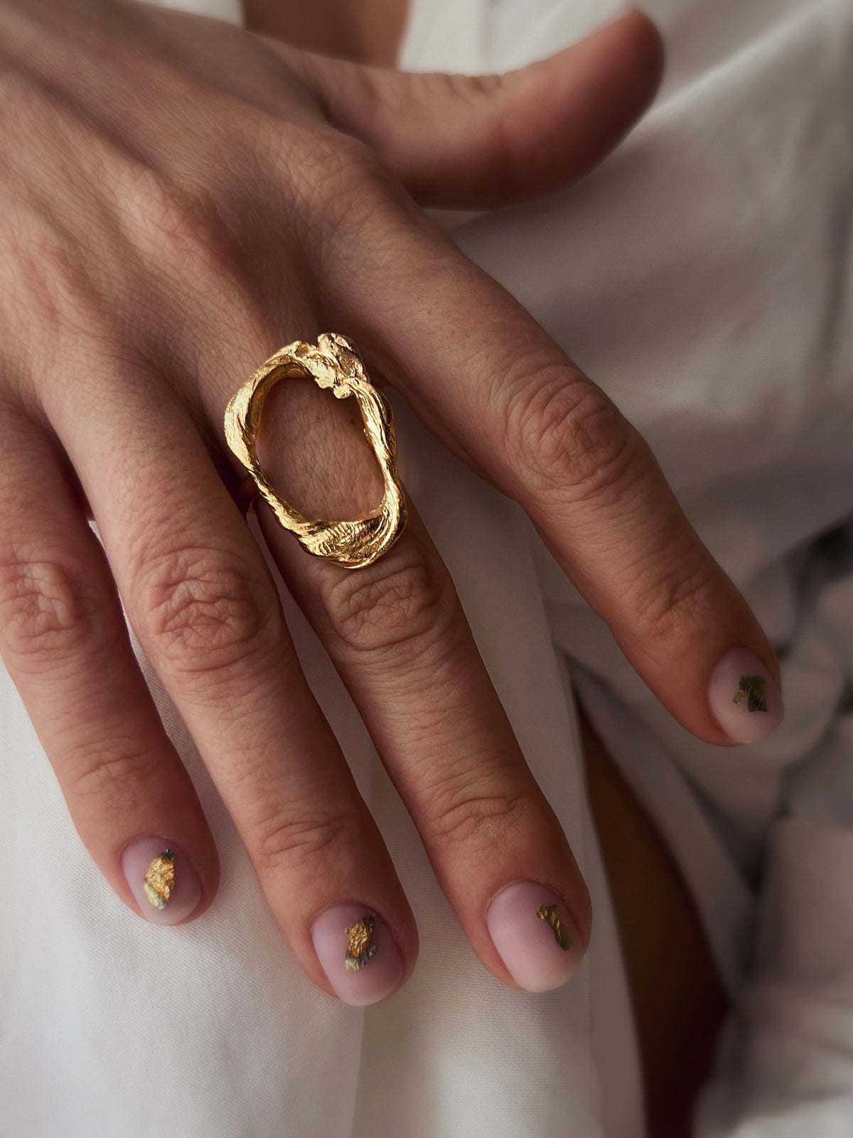 Hollow Sterling Silver Ring:Abstract Organic Shape 18k gold filled - KathyRossJewelry