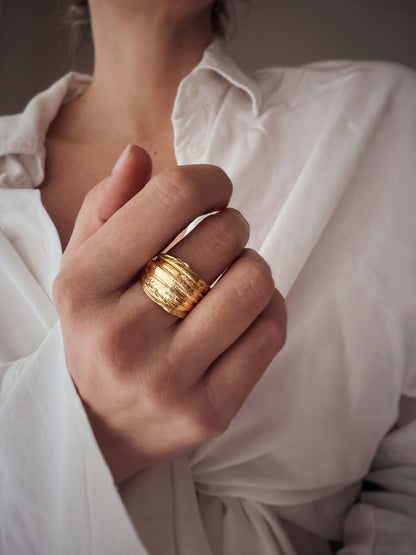 Sterling Silver 925 wide band Ring: Organic Texture - KathyRossJewelry