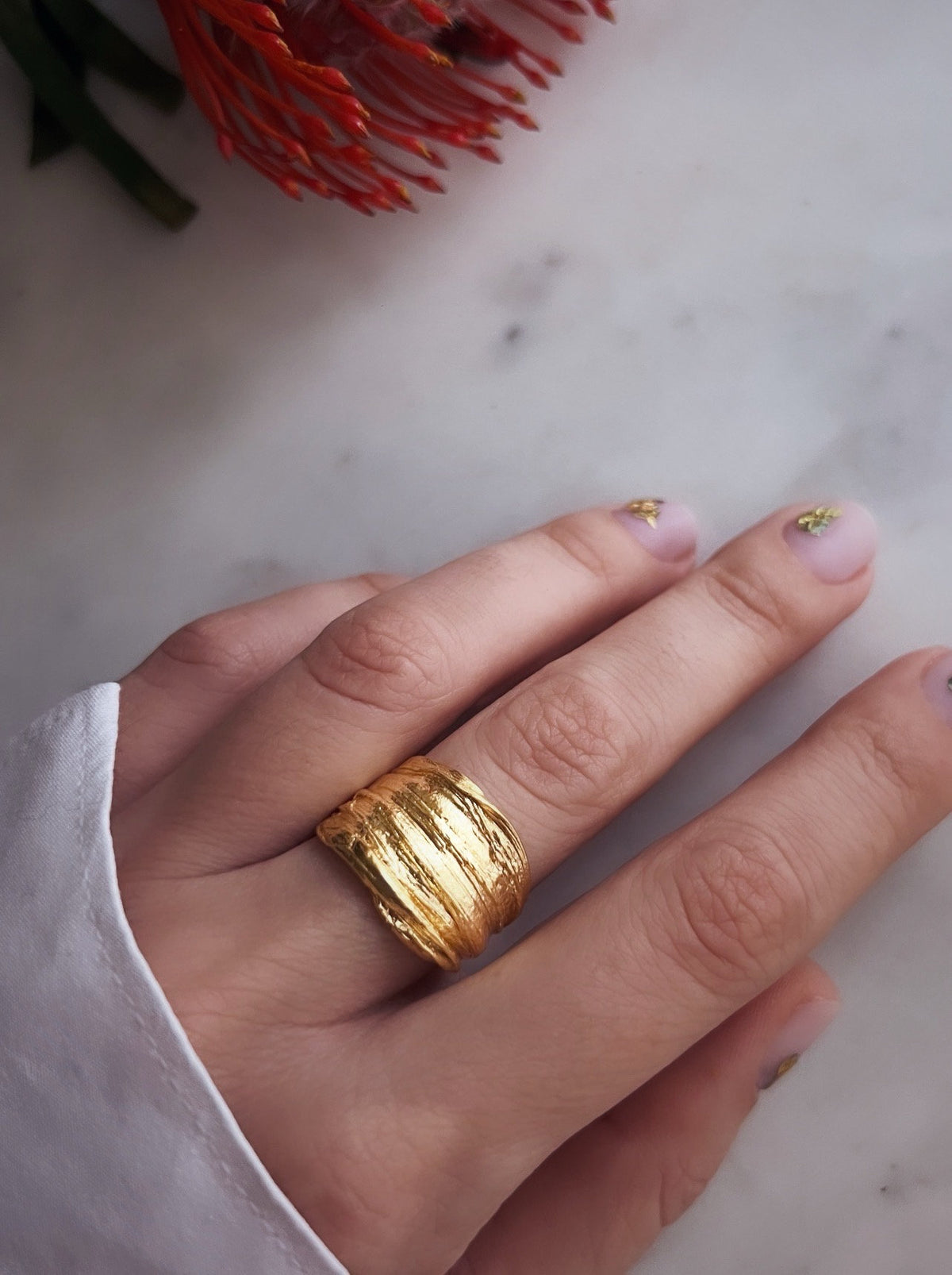Sterling Silver 925 wide band Ring: Organic Texture - KathyRossJewelry