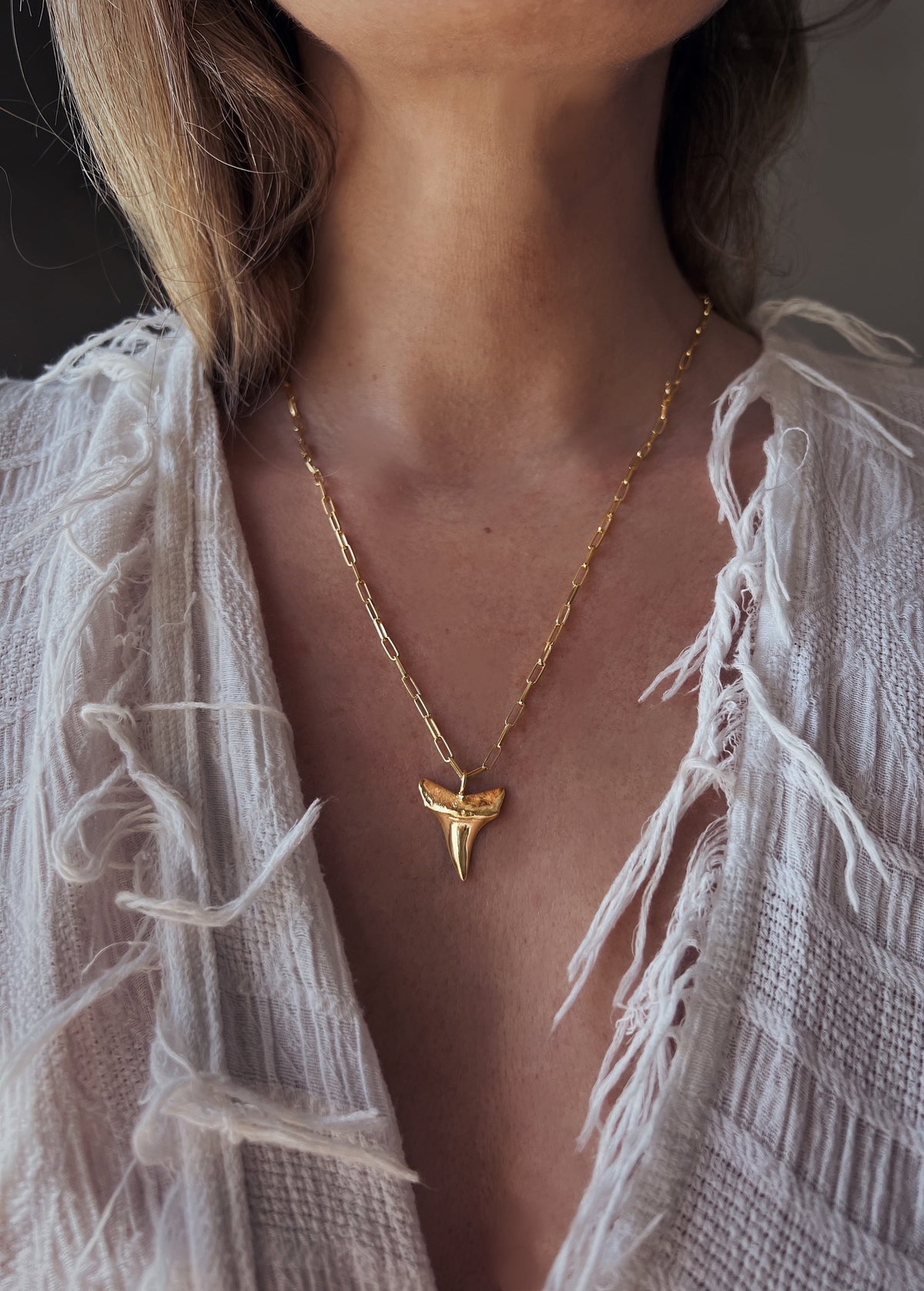 Gold Shark Tooth Necklace: solid Sterling Silver 925 Talisman amulet charm Pendant - KathyRossJewelry