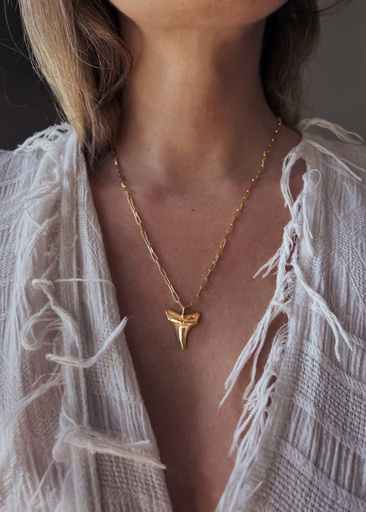 Gold Shark Tooth Necklace: solid Sterling Silver 925 Talisman amulet charm Pendant - KathyRossJewelry