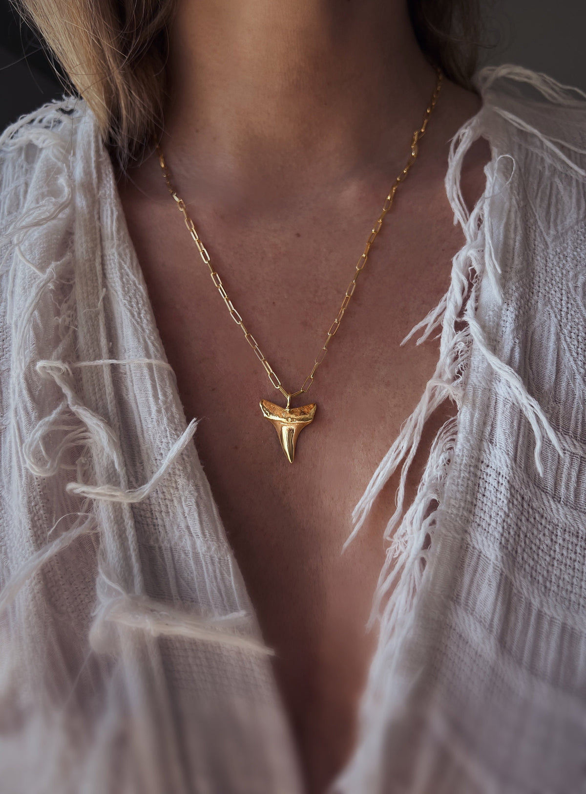 Gold Shark Tooth Necklace: solid Sterling Silver 925 Talisman amulet charm Pendant - KathyRossJewelry