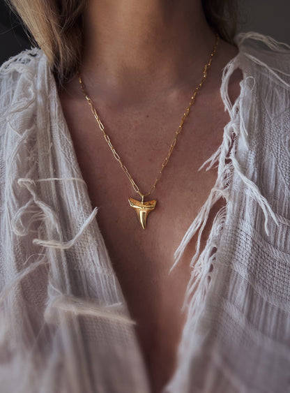 Gold Shark Tooth Necklace: solid Sterling Silver 925 Talisman amulet charm Pendant - KathyRossJewelry