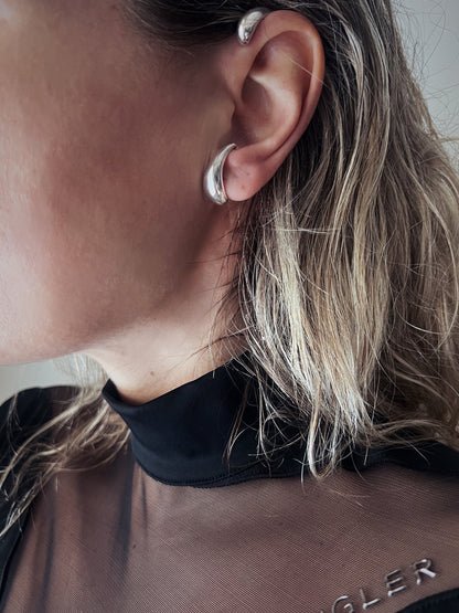 Silver Ear Cuff: curvy earring for no Piercing ears - KathyRossJewelry