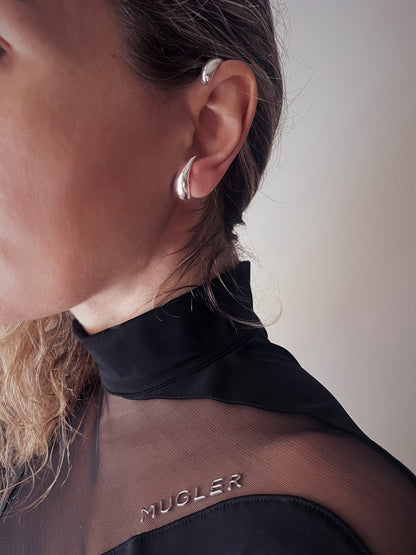 Silver Ear Cuff: curvy earring for no Piercing ears - KathyRossJewelry