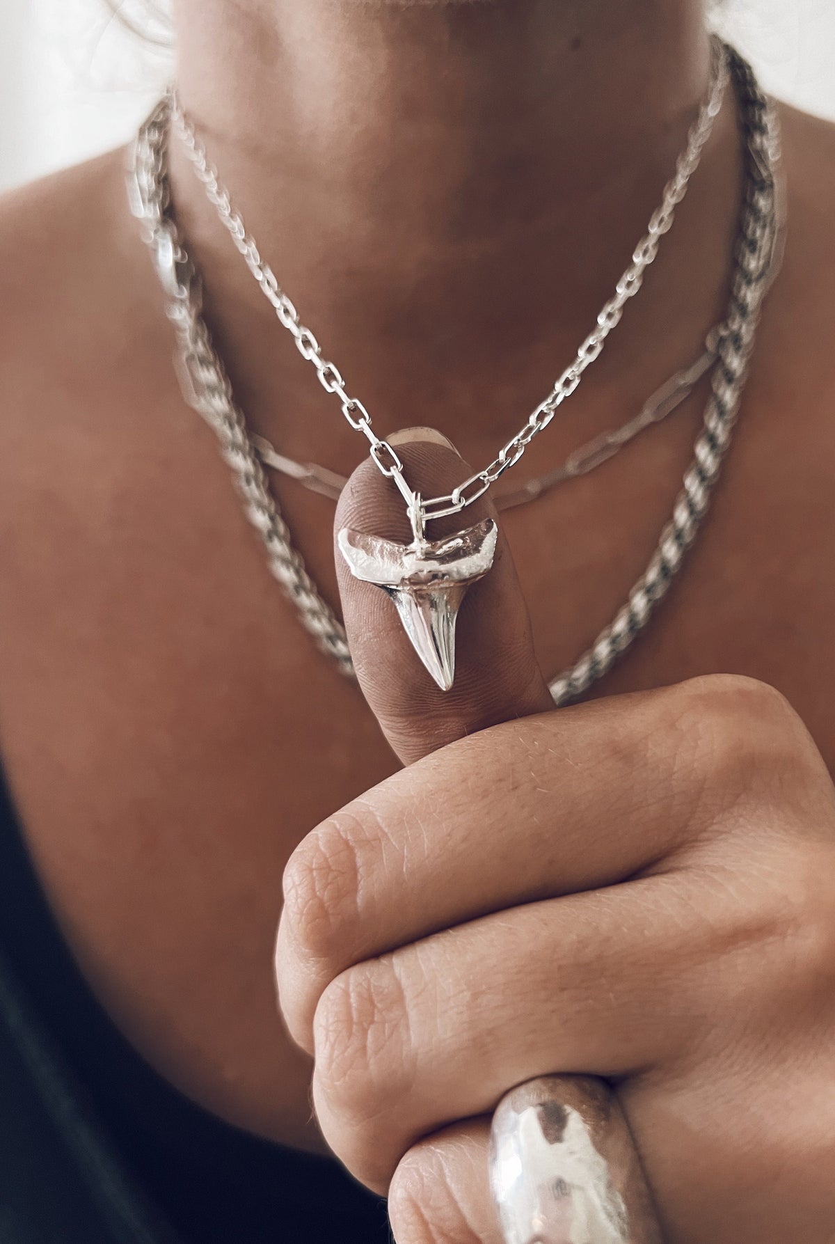 Gold Shark Tooth Necklace: solid Sterling Silver 925 Talisman amulet charm Pendant - KathyRossJewelry