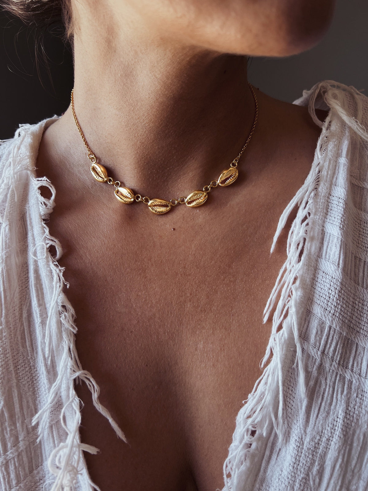 Gold Puka Shells necklace : Gold filled Sterling Silver 925 Cowrie - KathyRossJewelry