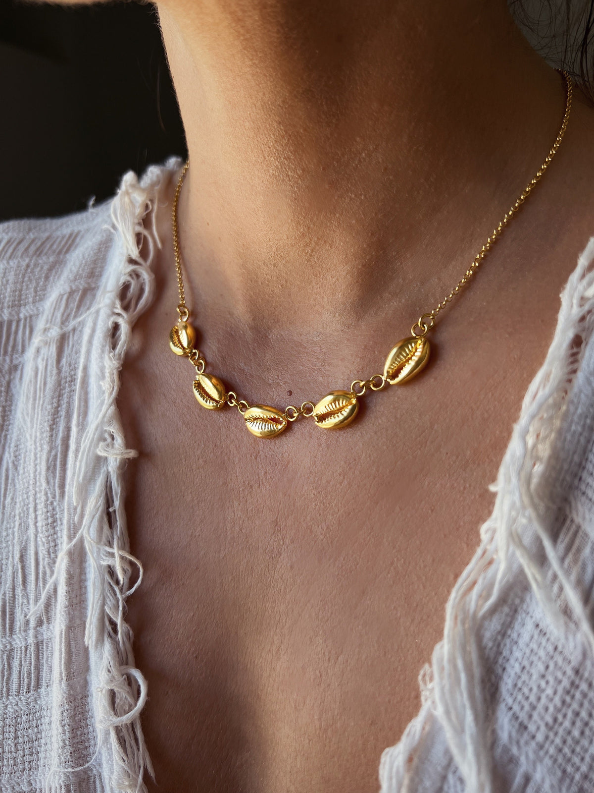 Gold Puka Shells necklace : Gold filled Sterling Silver 925 Cowrie - KathyRossJewelry