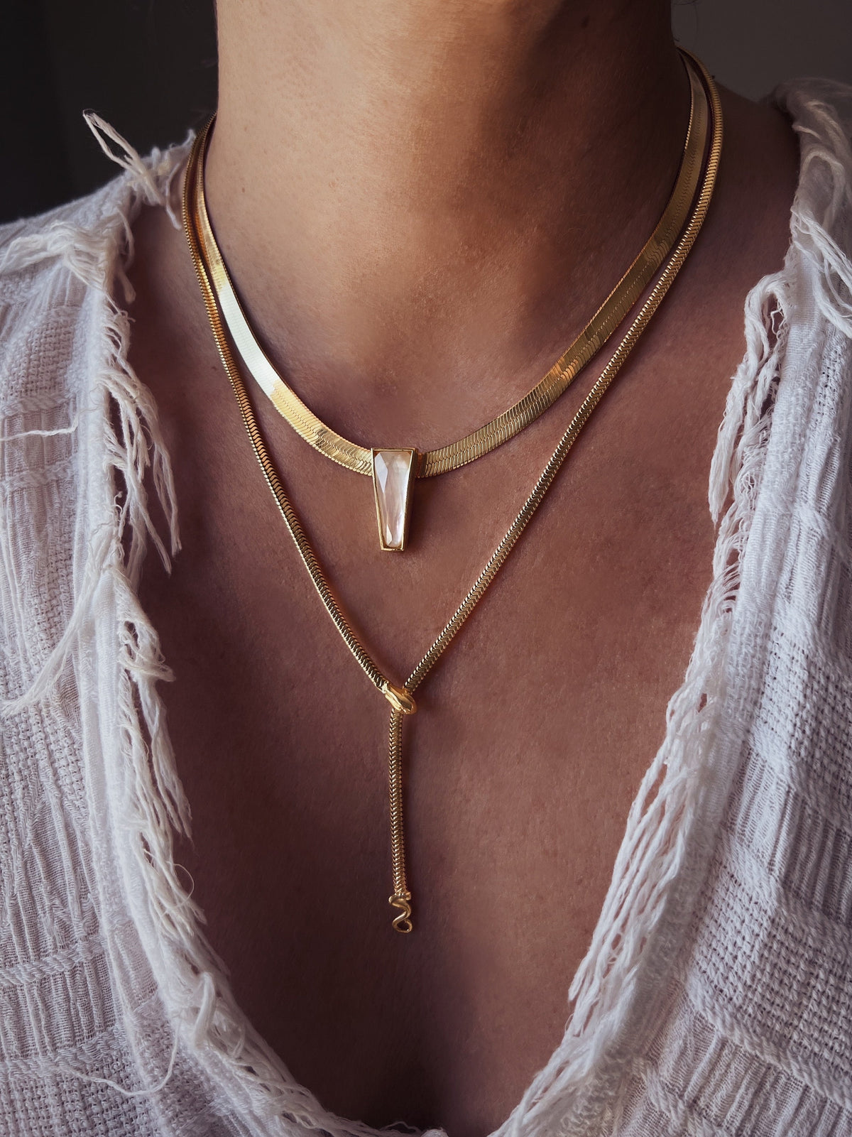 Snake Lariat Necklace: 18K gold filled on sterling silver 925 - KathyRossJewelry