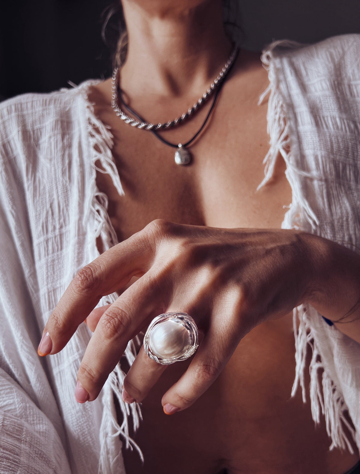 Pearl Sterling Silver Ring: Handmade Statement cocktail halo ring - KathyRossJewelry