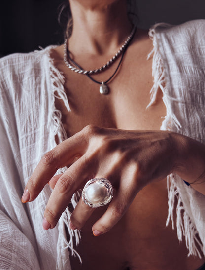Pearl Sterling Silver Ring: Handmade Statement cocktail halo ring - KathyRossJewelry