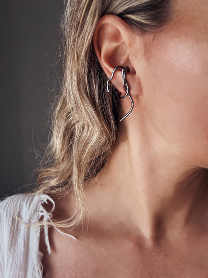 Solid sterling silver 925 serpent snake ear cuff earrings - KathyRossJewelry