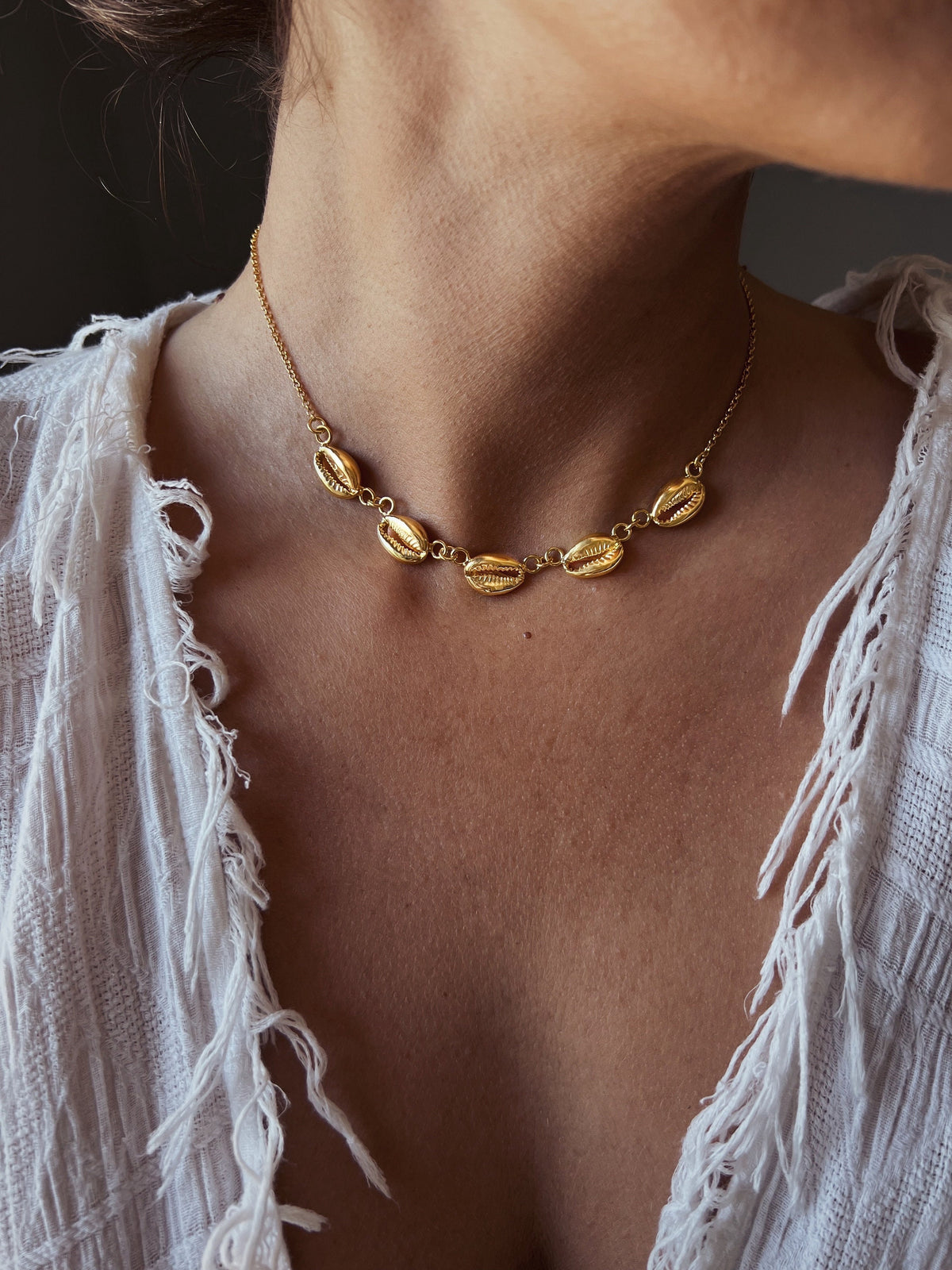Gold Puka Shells necklace : Gold filled Sterling Silver 925 Cowrie - KathyRossJewelry