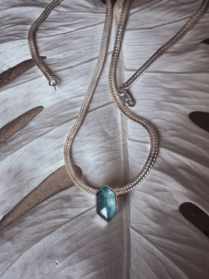 Aquamarine Pendant Necklace: Sterling Silver Herringbone Chain - KathyRossJewelry
