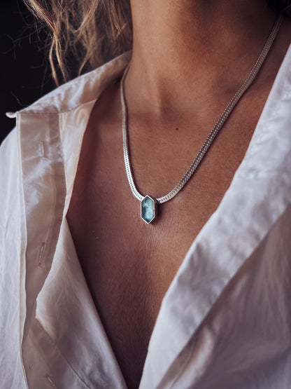 Aquamarine Pendant Necklace: Sterling Silver Herringbone Chain - KathyRossJewelry