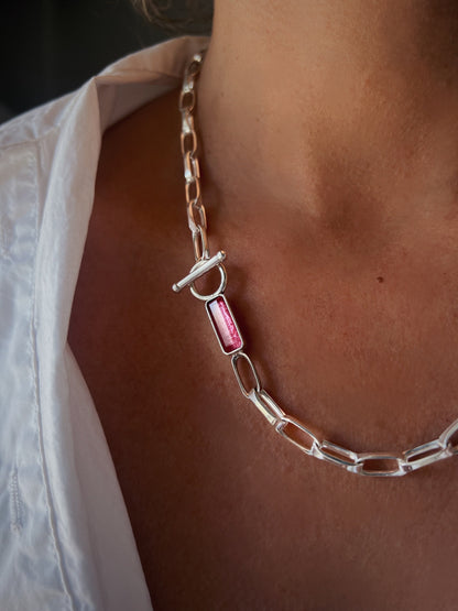 Sterling Silver 925 Paperclip Chain Necklace: Apatite Quartz Crystal T-Bar Clasp - KathyRossJewelry