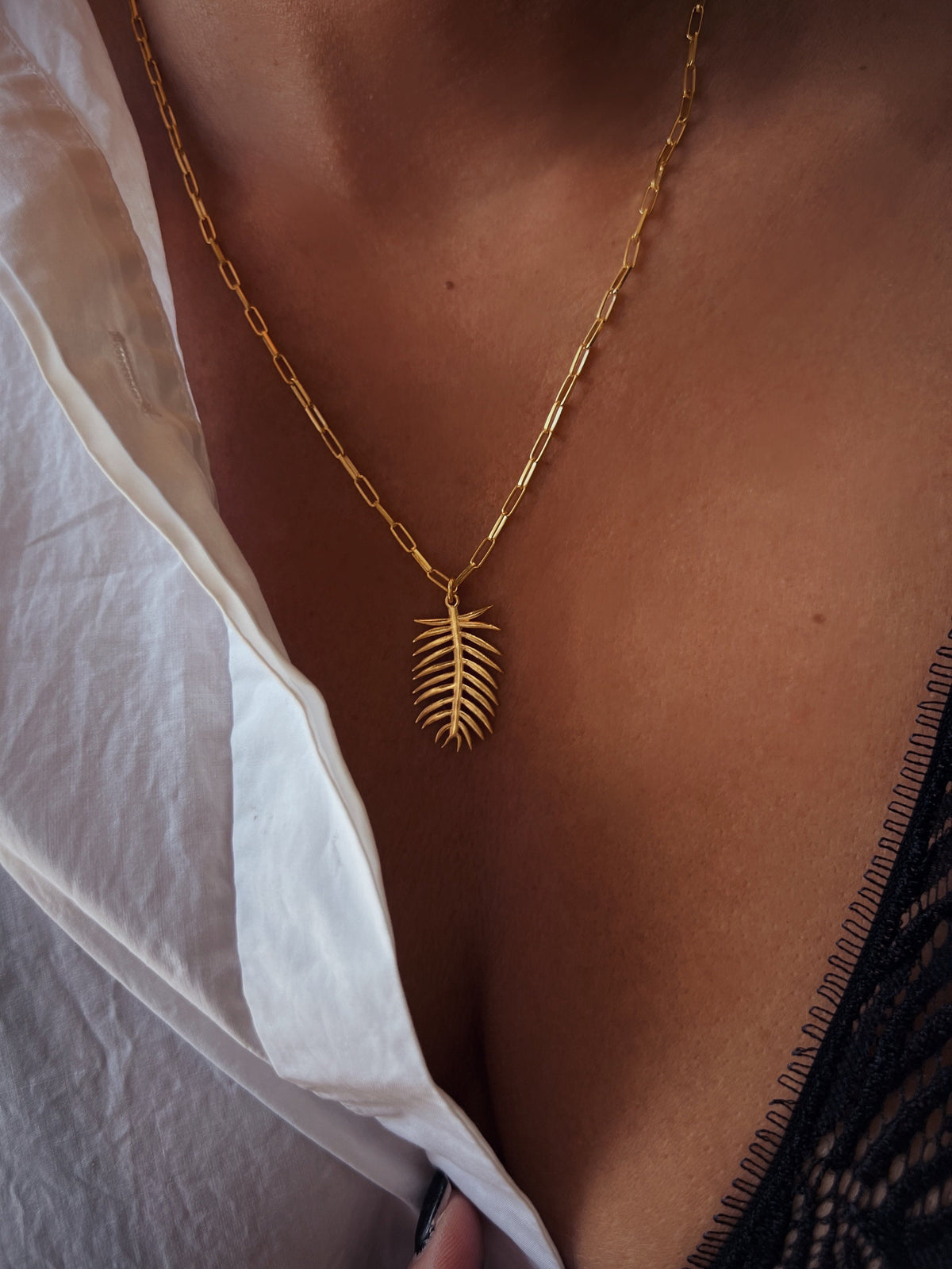 Gold Palm Leaf Necklace: 18k gold filled on silver 925 pendant and chain - KathyRossJewelry
