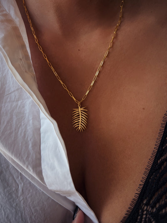Gold Palm Leaf Necklace: 18k gold filled on silver 925 pendant and chain - KathyRossJewelry