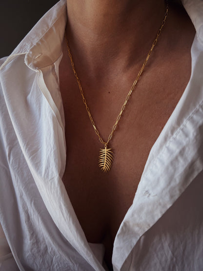 Gold Palm Leaf Necklace: 18k gold filled on silver 925 pendant and chain - KathyRossJewelry