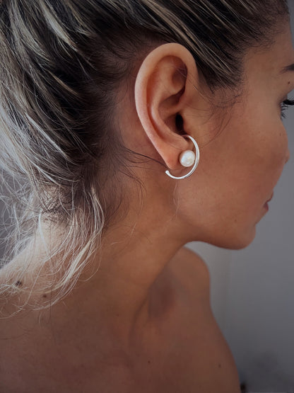 Fine pearl and sterling silver 925 studs suspender earrings - KathyRossJewelry