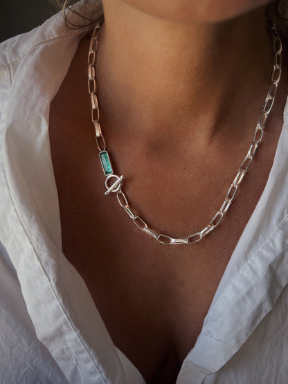 Sterling Silver 925 Paperclip Chain Necklace: Apatite Quartz Crystal T-Bar Clasp - KathyRossJewelry