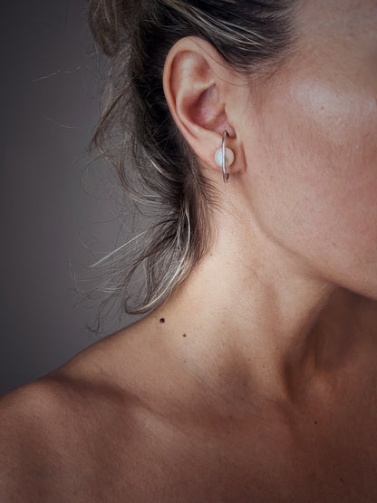 Fine pearl and sterling silver 925 studs suspender earrings - KathyRossJewelry