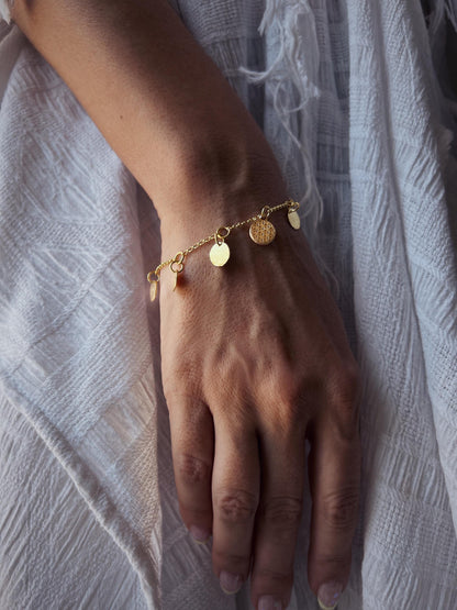 Gold filled Silver 925 chain Bracelet: Hammered Disc Charms - KathyRossJewelry