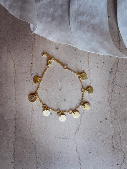 Gold filled Silver 925 chain Bracelet: Hammered Disc Charms - KathyRossJewelry