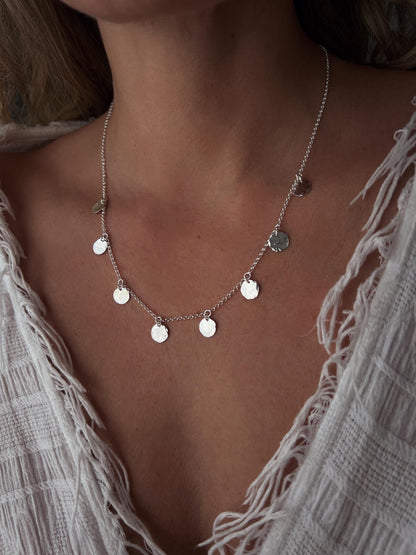 Hammered Sterling Silver Coin Necklace - Layering Necklace - KathyRossJewelry