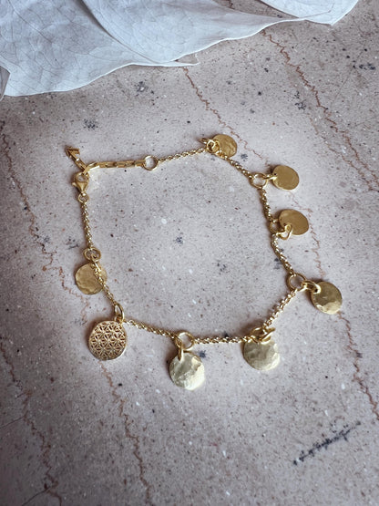 Gold filled Silver 925 chain Bracelet: Hammered Disc Charms - KathyRossJewelry