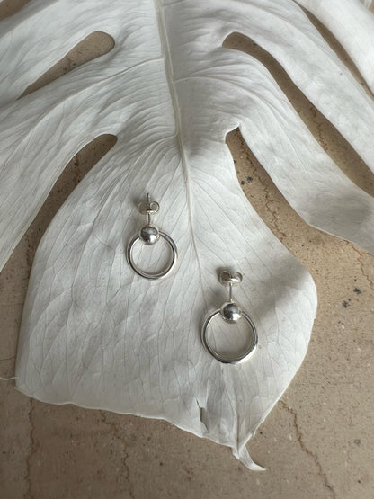 Sterling Silver 925 Hoop Stud Earrings: Minimalist Orb Design - KathyRossJewelry