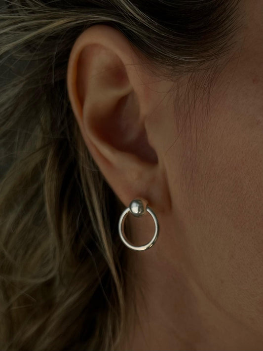 Sterling Silver 925 Hoop Stud Earrings: Minimalist Orb Design - KathyRossJewelry