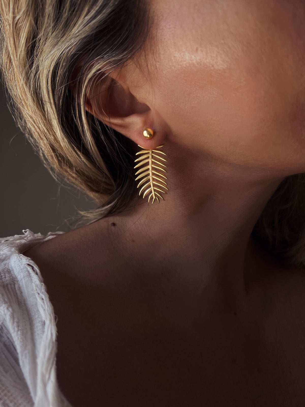Gold Filled Palm Leaf Earrings: Sterling Silver ear jackets long earrings - KathyRossJewelry