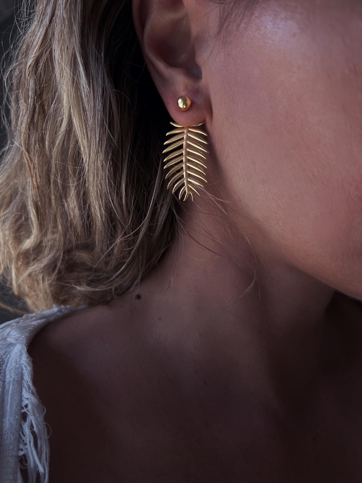 Gold Filled Palm Leaf Earrings: Sterling Silver ear jackets long earrings - KathyRossJewelry