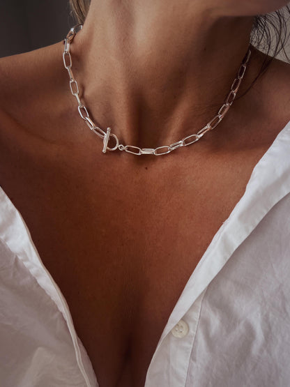 Solid Sterling Silver 925 Paperclip Chain Necklace: Toggle Clasp, Unisex Necklace - KathyRossJewelry