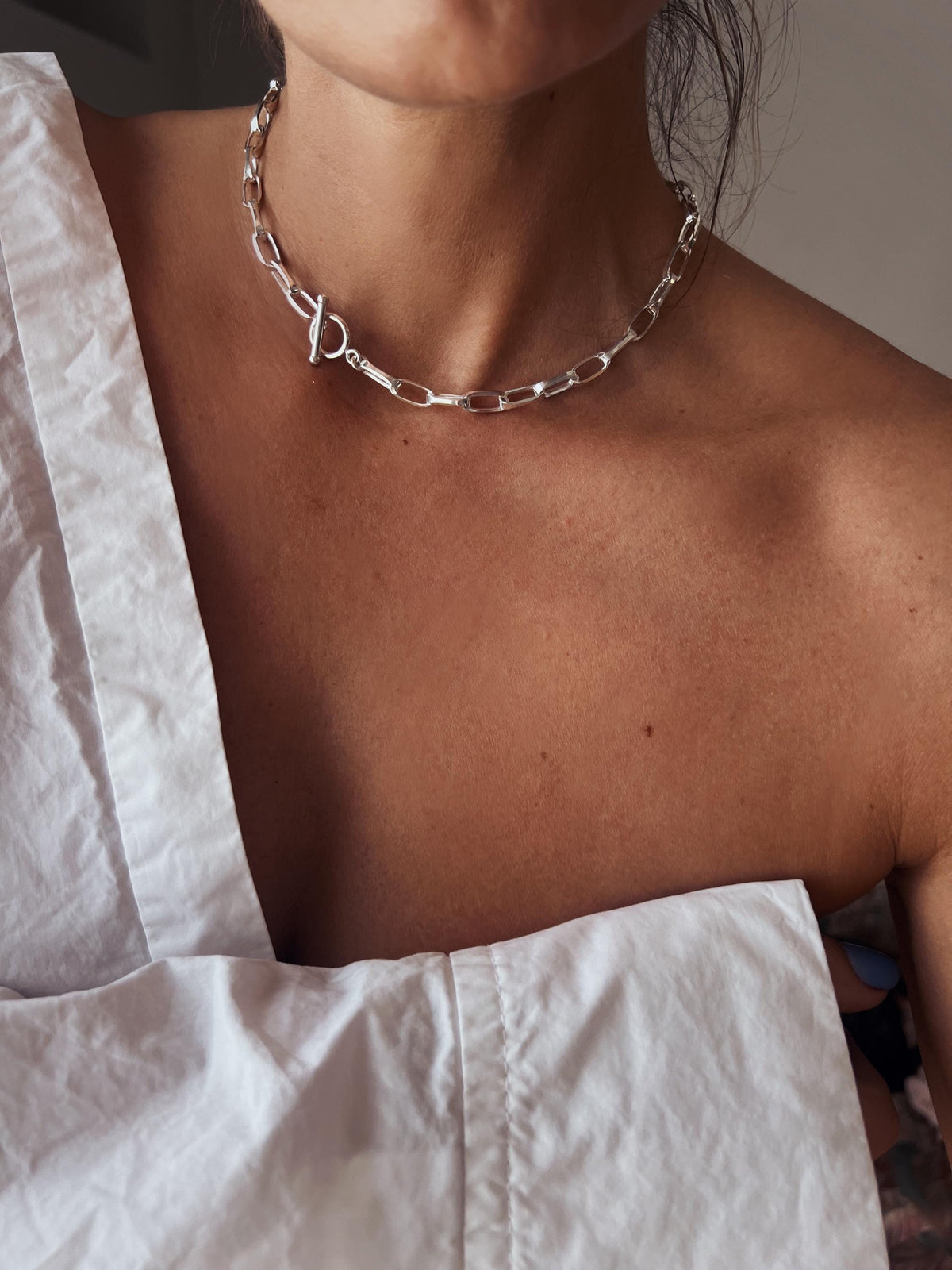 Solid Sterling Silver 925 Paperclip Chain Necklace: Toggle Clasp, Unisex Necklace - KathyRossJewelry