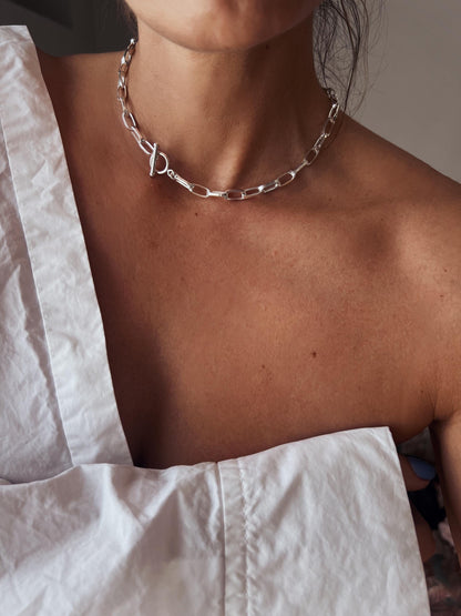 Solid Sterling Silver 925 Paperclip Chain Necklace: Toggle Clasp, Unisex Necklace - KathyRossJewelry