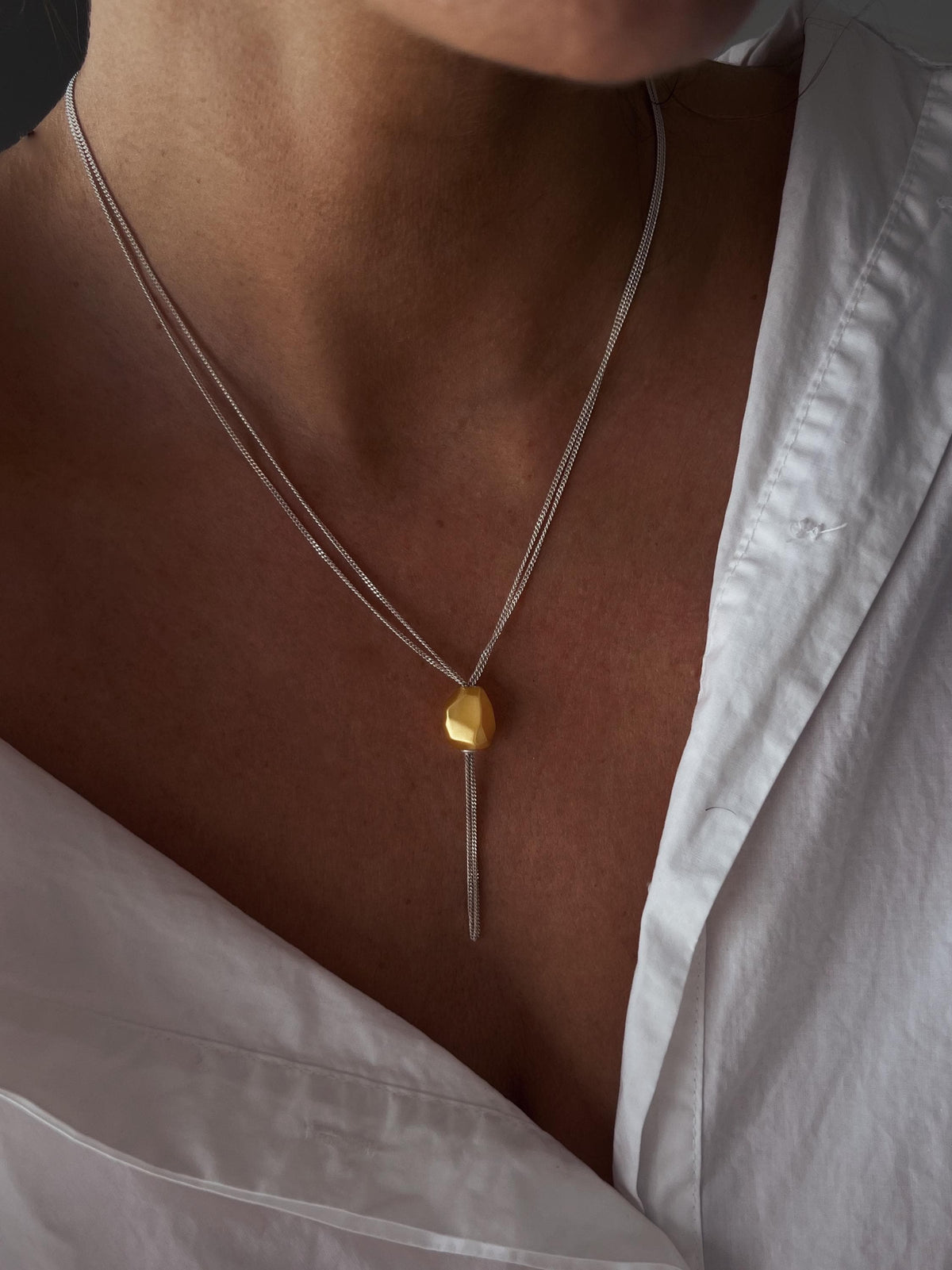 Tassel Sterling Silver Multiple Chains Necklace with geometric ornament - KathyRossJewelry
