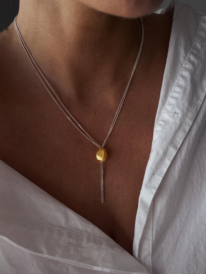 Tassel Sterling Silver Multiple Chains Necklace with geometric ornament - KathyRossJewelry