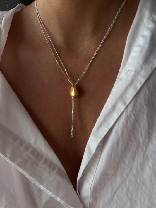 Tassel Sterling Silver Multiple Chains Necklace with geometric ornament - KathyRossJewelry