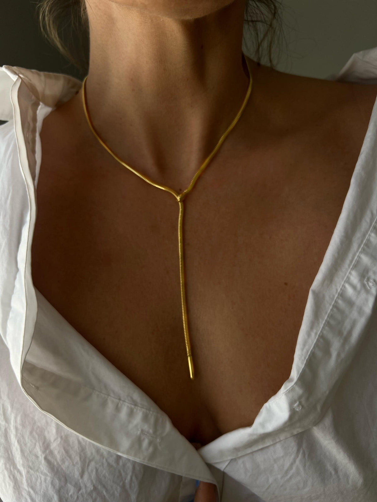 Long silver Lariat Necklace: Gold filled snake Chain - KathyRossJewelry